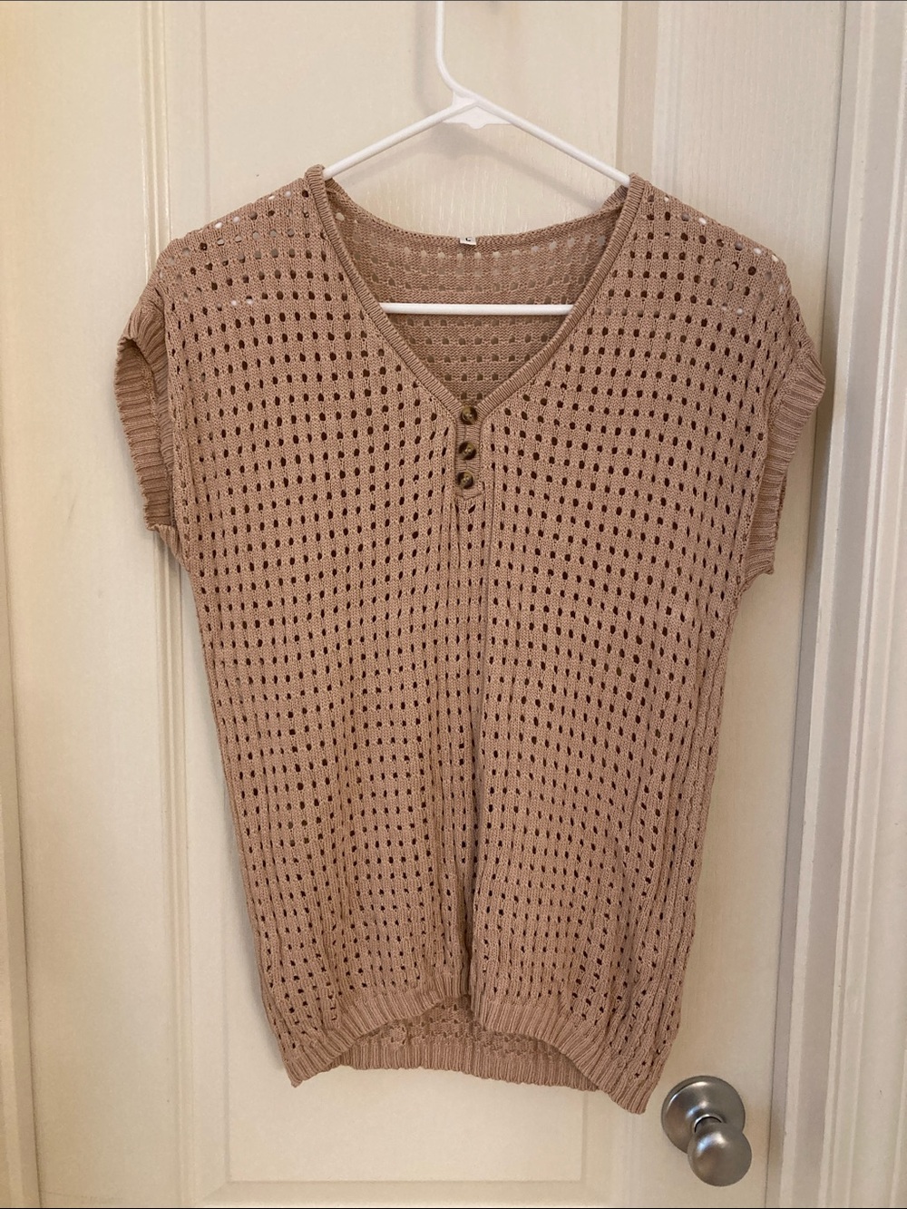 Crochet Short Sleeve Beige Sweater